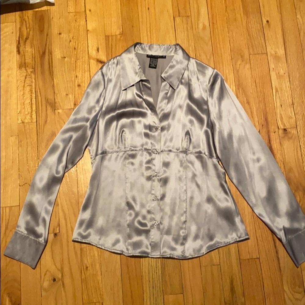 Gorgeous Silver Silk Button Down - image 1